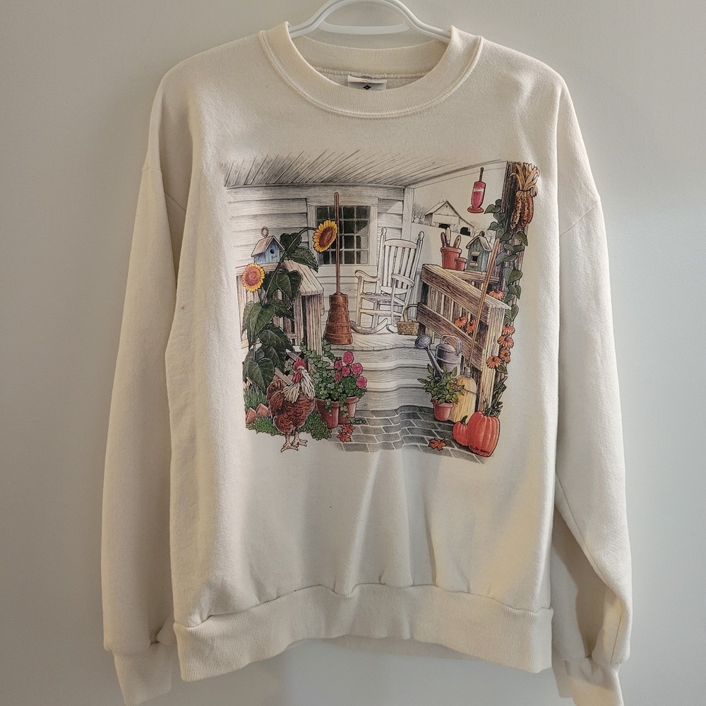 Vintage Autumn Long Sleeve Sweatshirt Size Large Front Porch Grandma's House